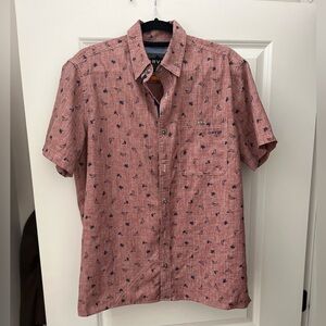 Orvis Men's Short-Sleeve Pink-Red Button-Down with Navy Print